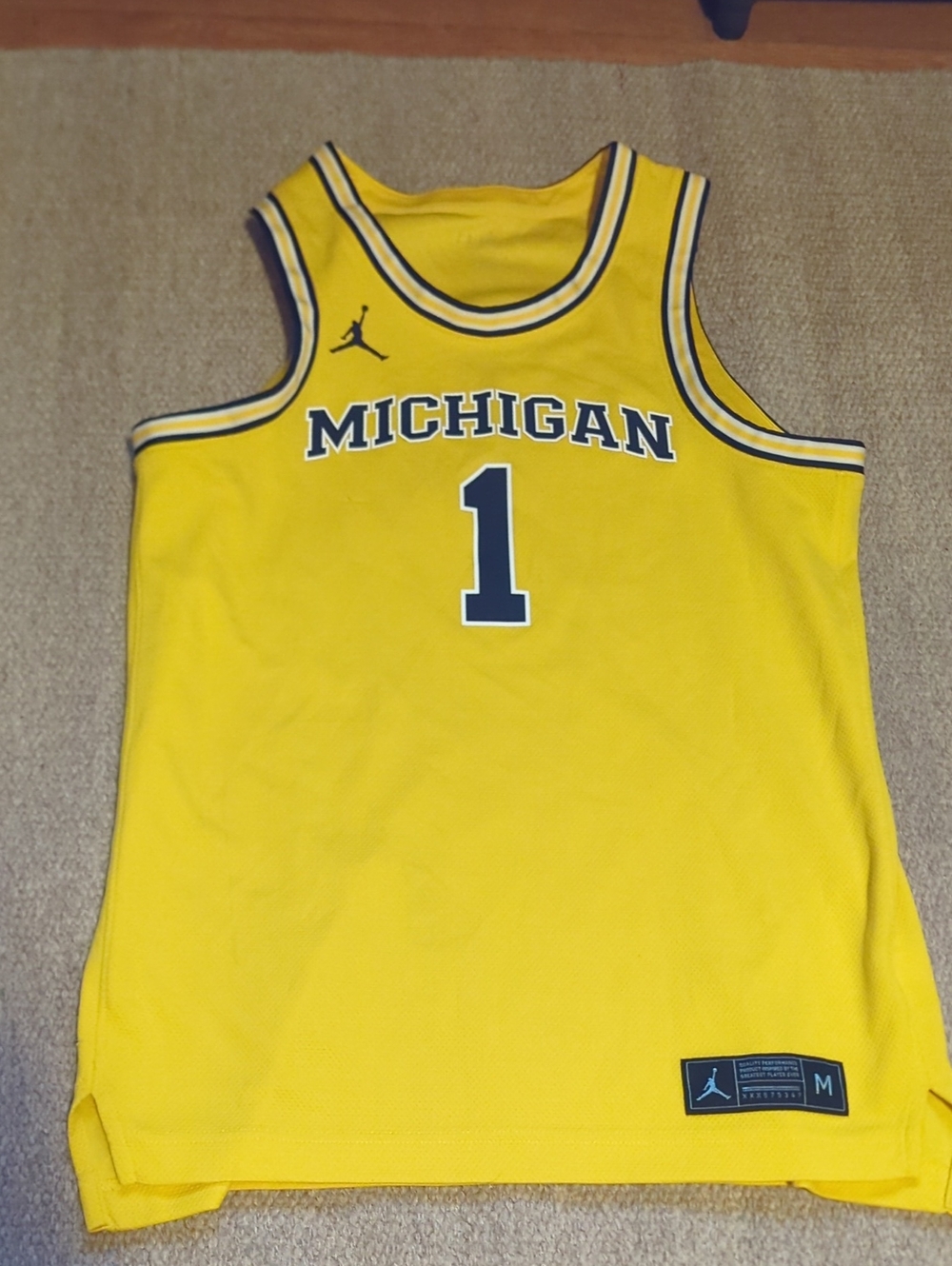 Jordan Michigan Wolverines #1 Basketball Jersey Blue/Gold Size Medium